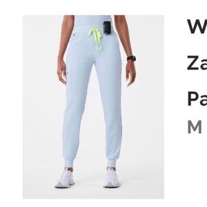 Figs Women's Light Blue Joggers with Neon Yellow Drawstring